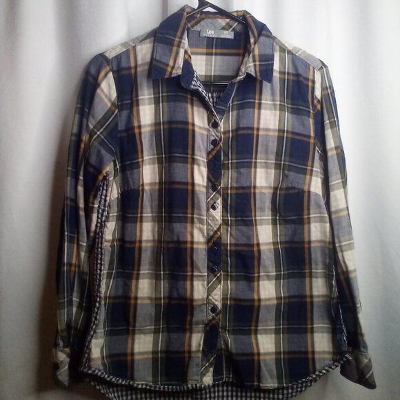 Lee Riders Button Up Shirt M Women Long Sleeve Plaid Blue Green - Picture 1 of 16